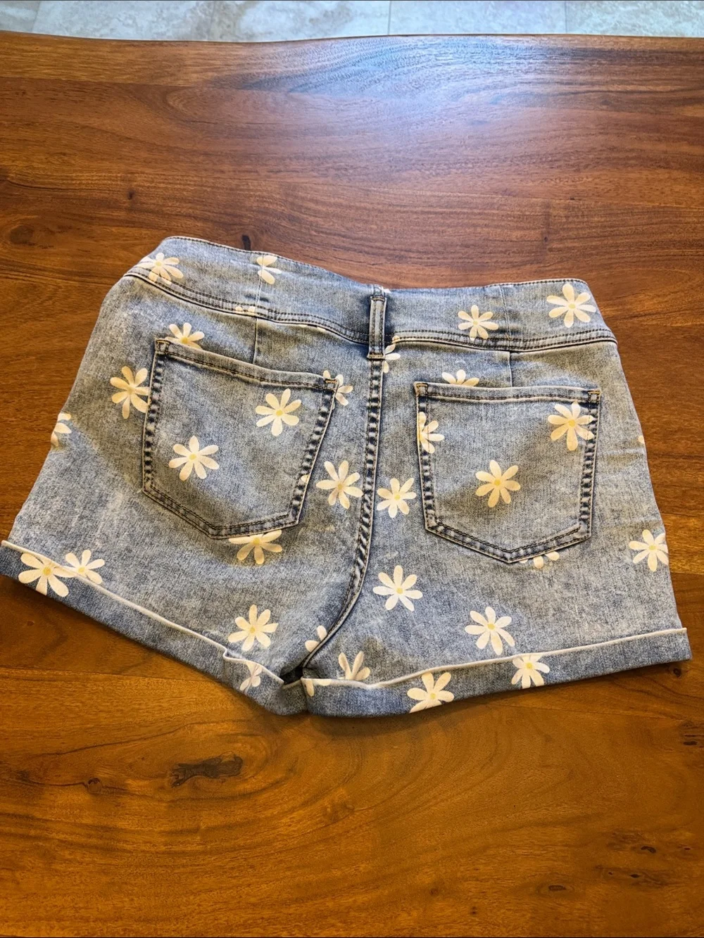 No Boundaries Blue Denim Daisy Print Shorts